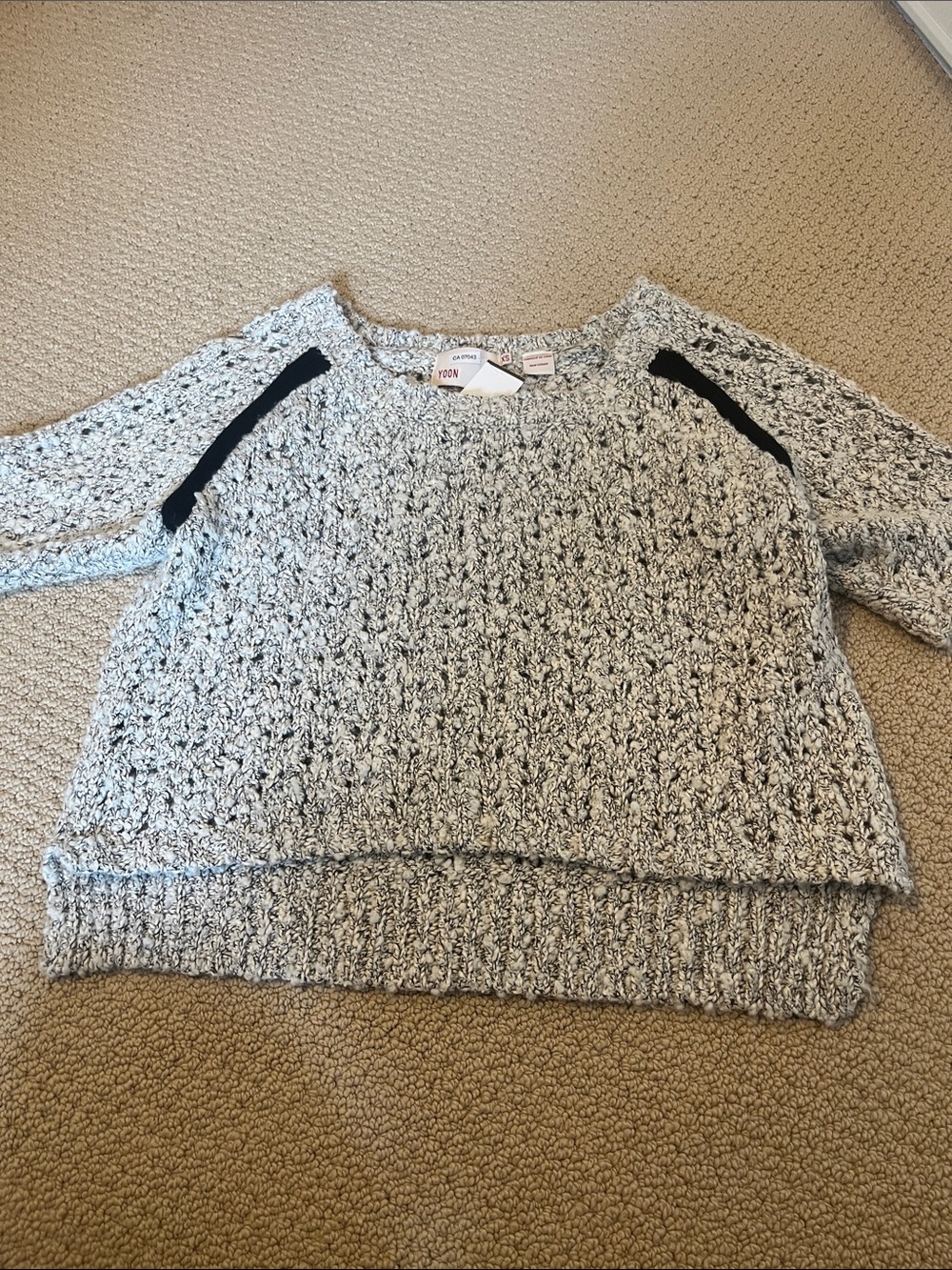YOON Cashmere Blend Cozy Marled Gray Women's Sweater Grey and White XS